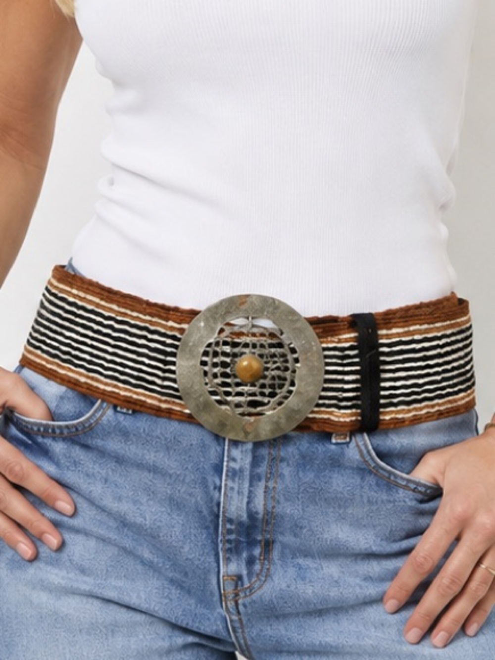 Boho Statement Belt Festival Dreamcatcher Buckle Stone Woven Wide One Size S-XXL